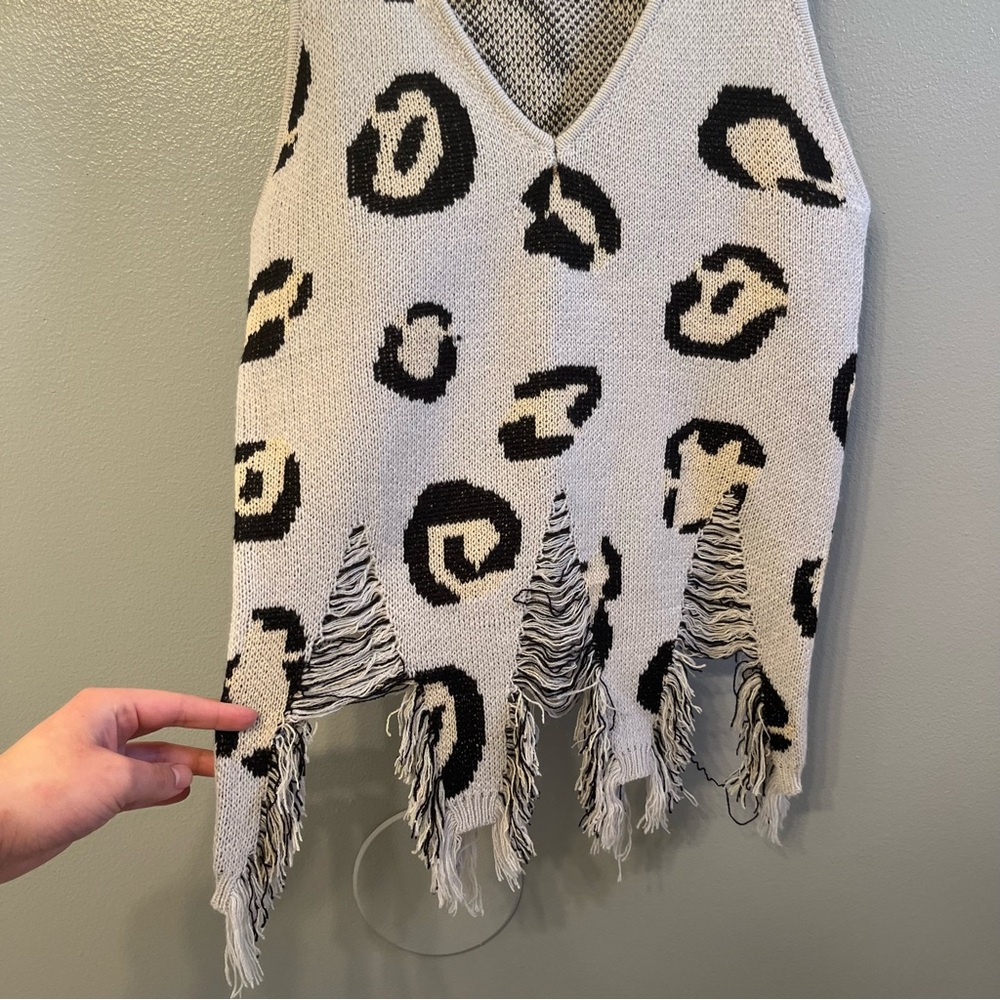 Runway Leopard Print Fringe Knit Sweater Tank Top TRUE TO SIZE MEDIUM